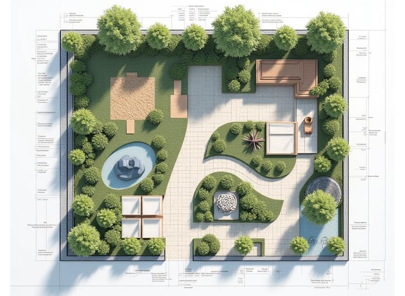 Individueller Gartenplan mit verschiedenen Bereichen